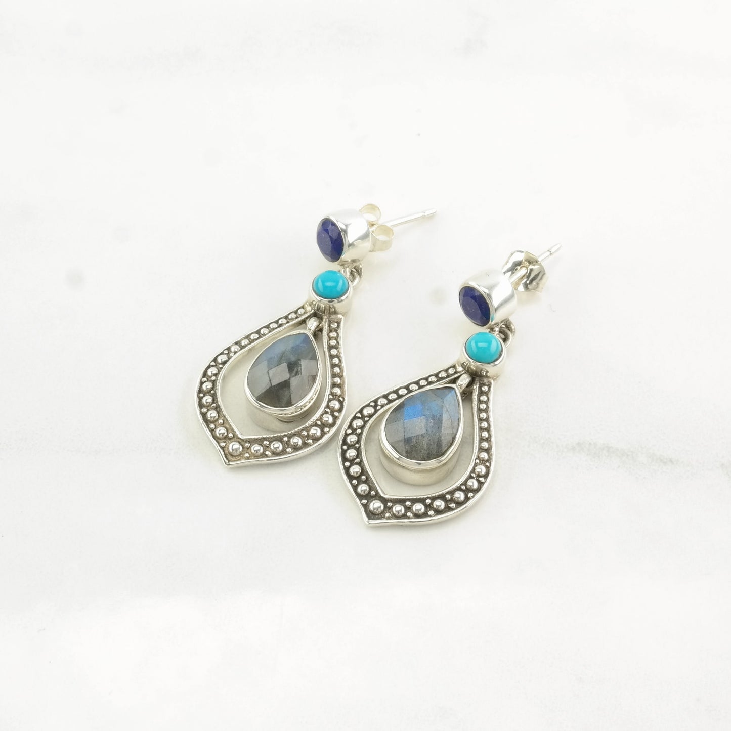 Nicky Butler Sterling Silver Blue Labradorite Lapis Lazuli, Turquoise Earrings Stud/dangle