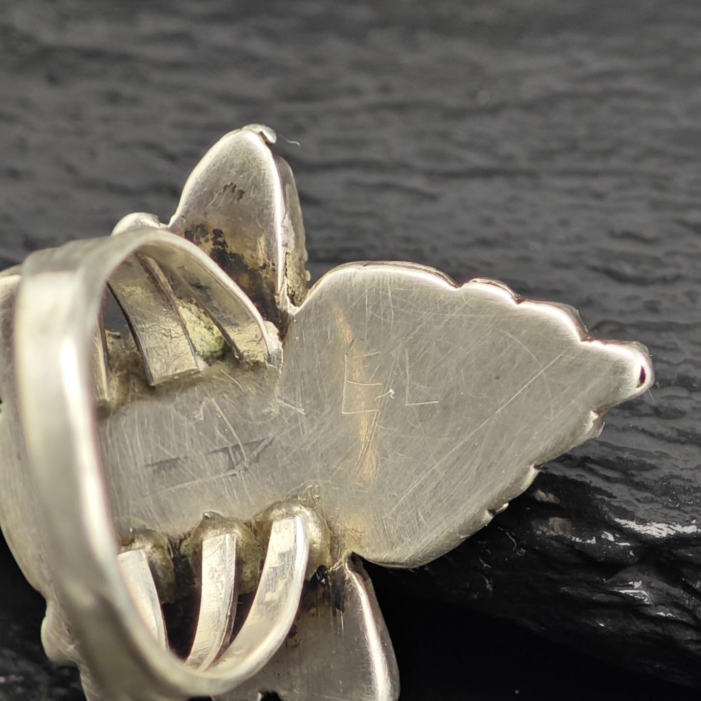 Zuni Inlay Dancer Sterling Silver Ring Sz 6 3/4 R6624