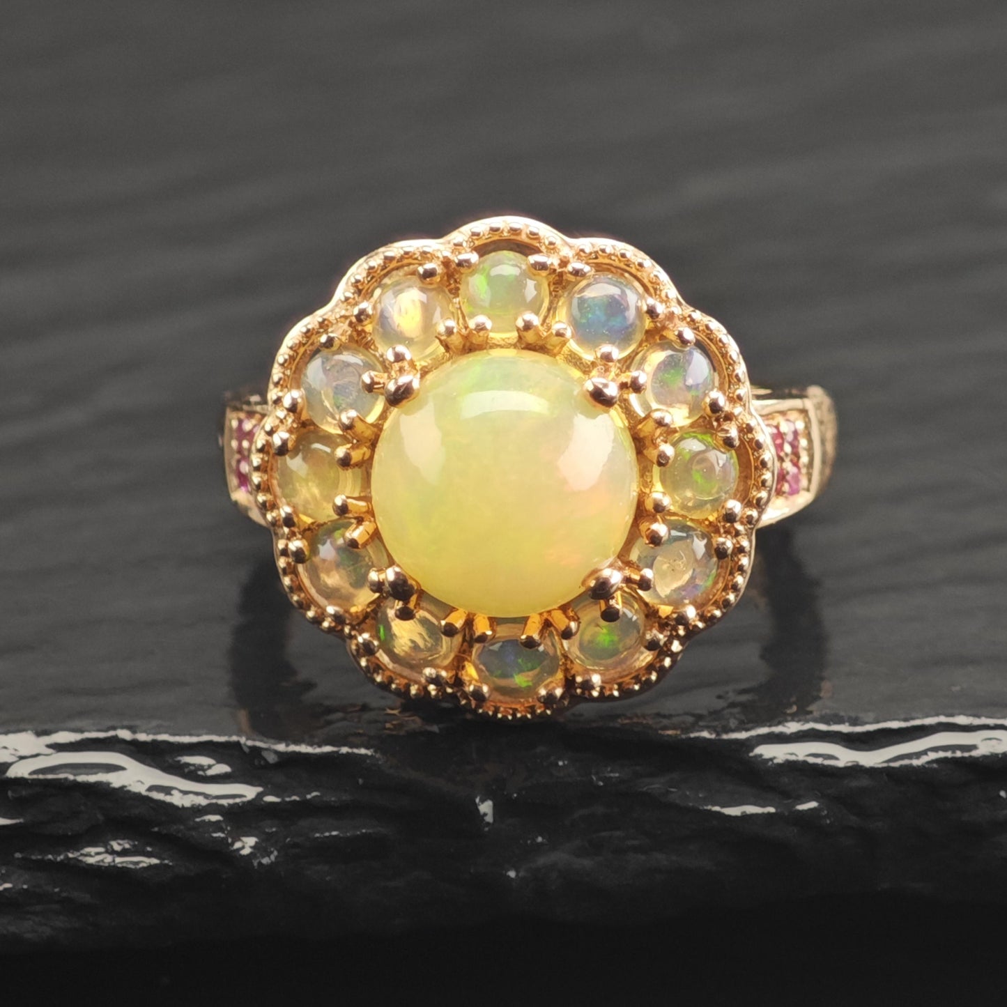 Opal & Ruby Rose Gold Sterling Silver Ring Sz 7 1/4 R6680