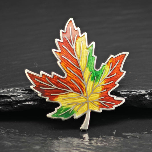 BMCo Enamel Maple Leaf Sterling Silver Brooch B2238
