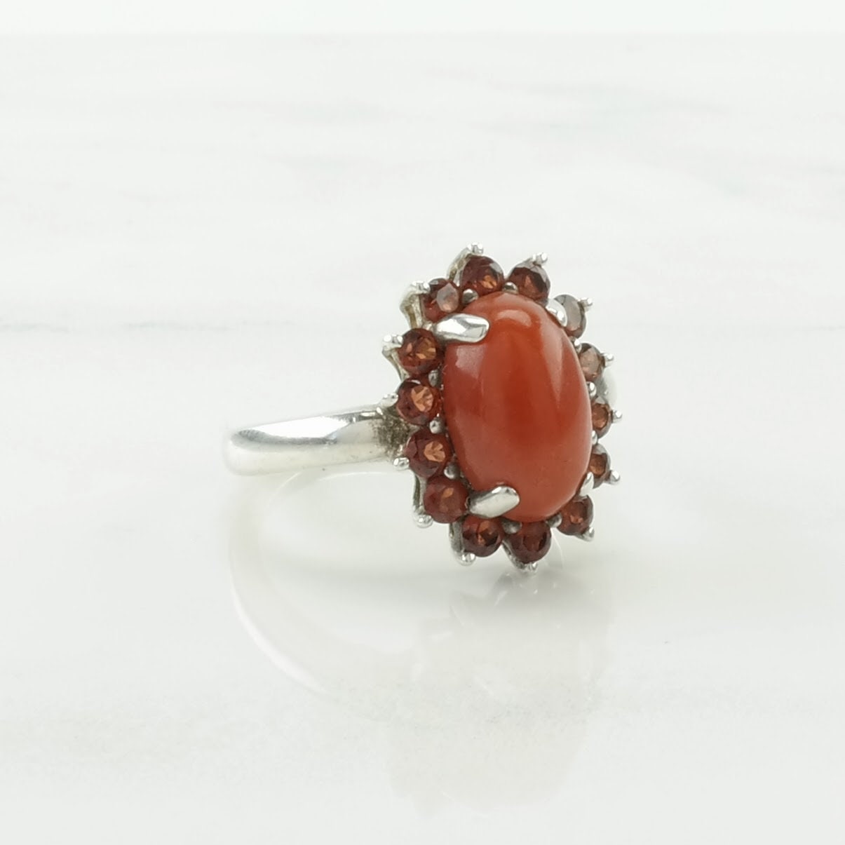 Sterling Silver Ring Carnelian Garnet Orange Size 7 1/4