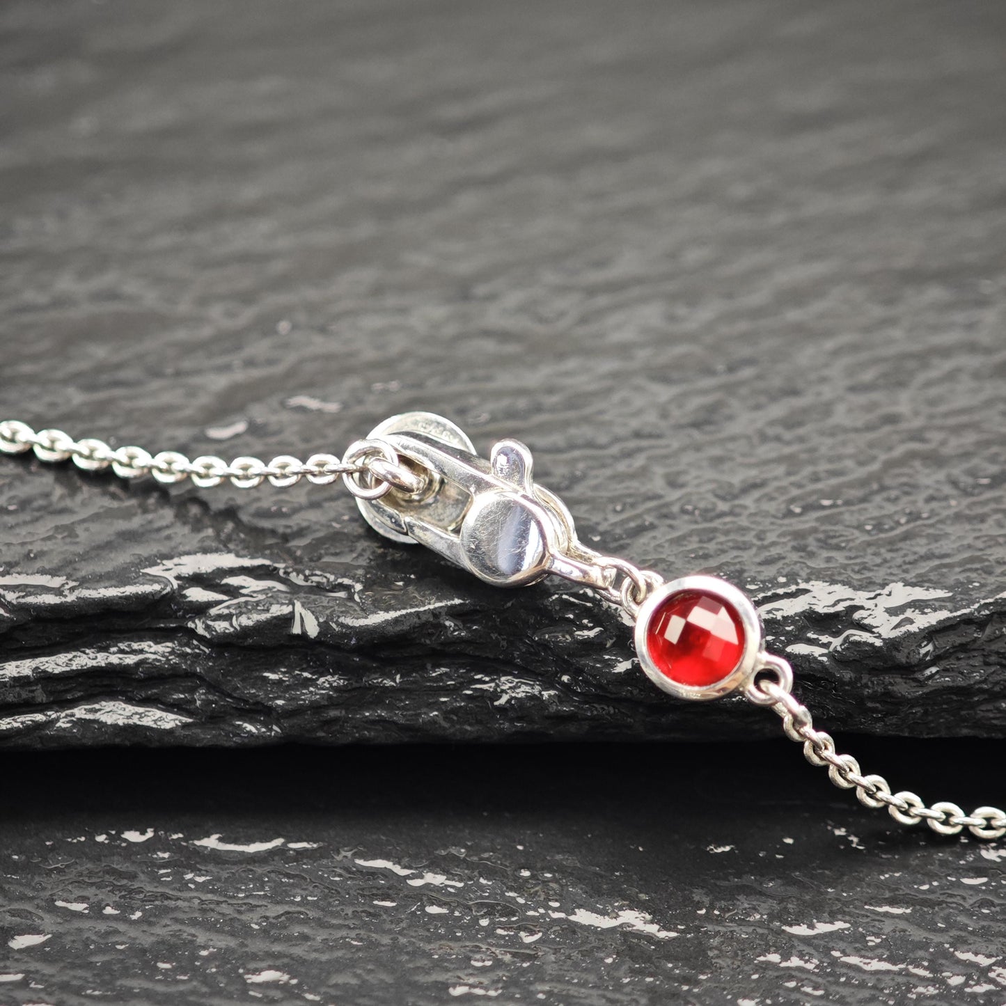 Gucci Sterling Silver Red Crystal Heart, Modernist Necklace N2592