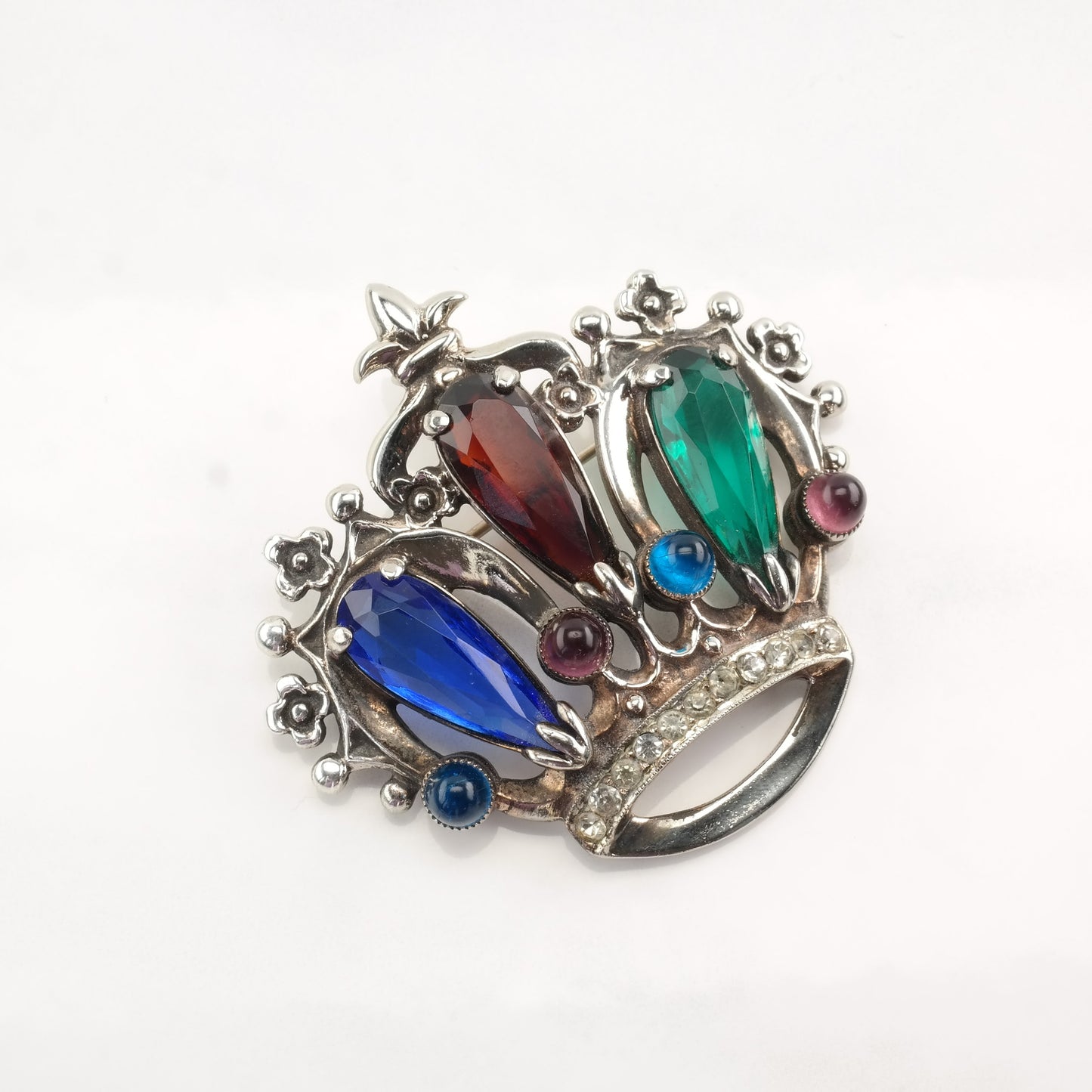 Silver Brooch Pendant Crown Paste Sterling