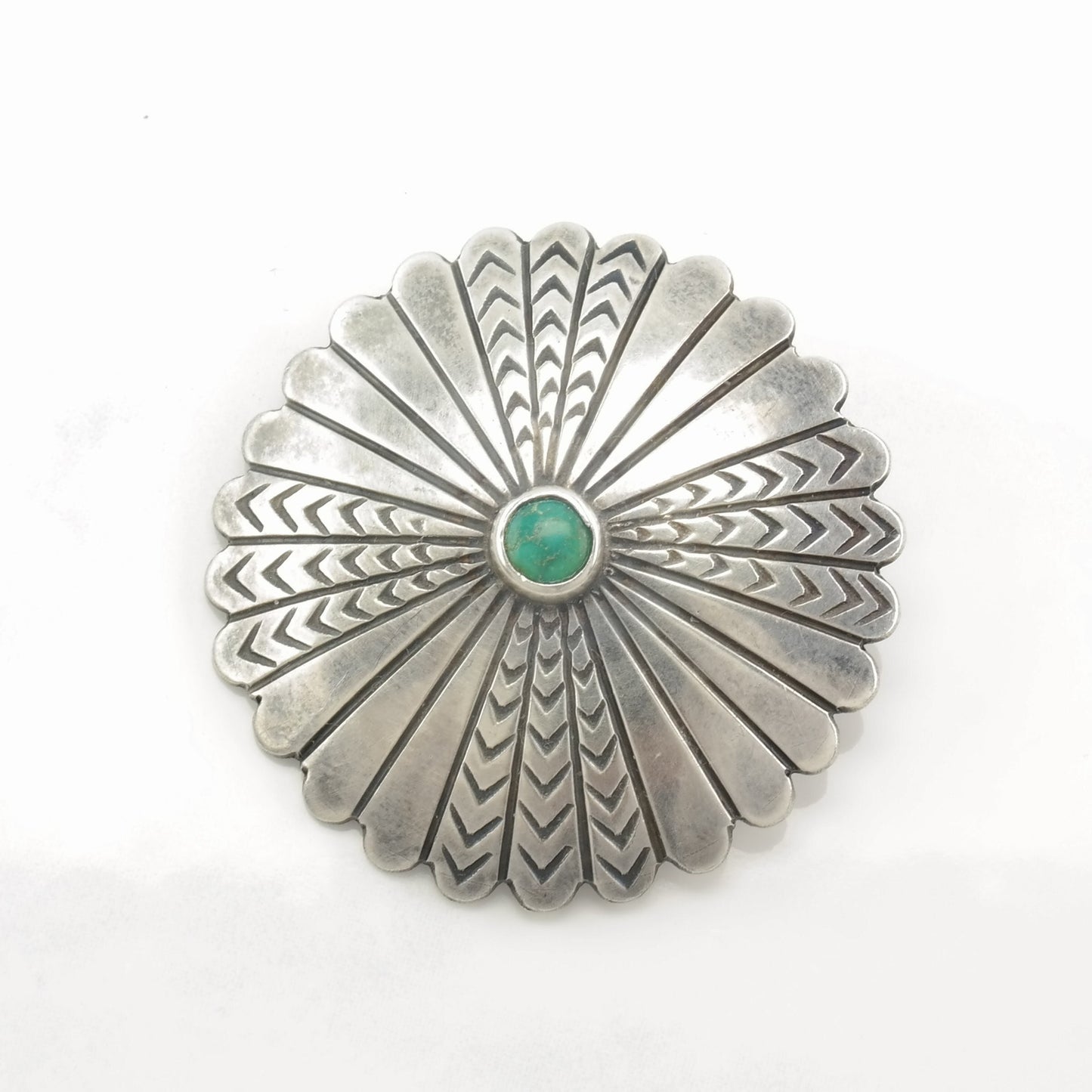 Native American Sterling Silver Brooch Concho Green Turquoise