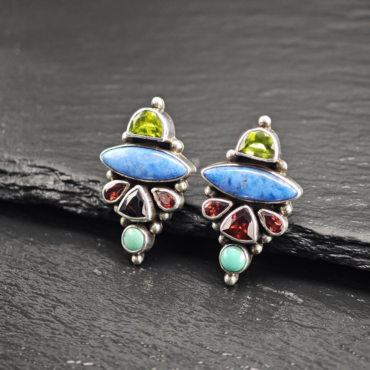 Vintage Navajo, Native American Multistone Sterling Silver Earrings ER3108