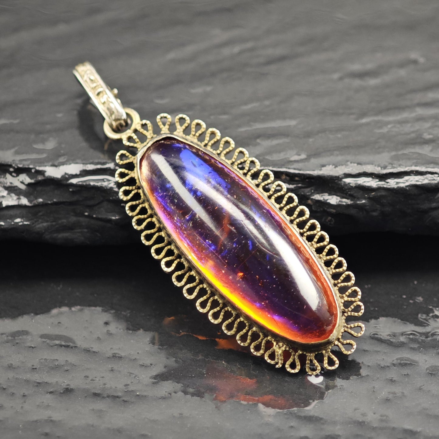 Dragon's Breath Opal Glass Pendant Sterling Silver P3049