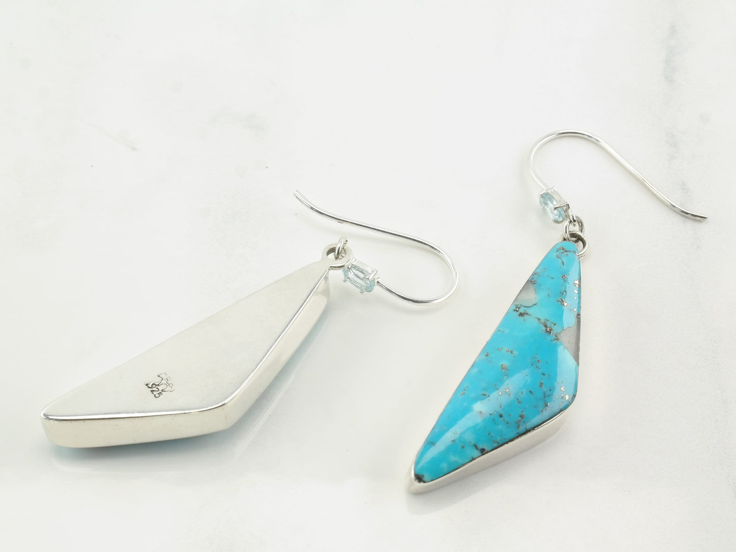 Native American Sterling Silver Turquoise Topaz Earrings Fish Hooks