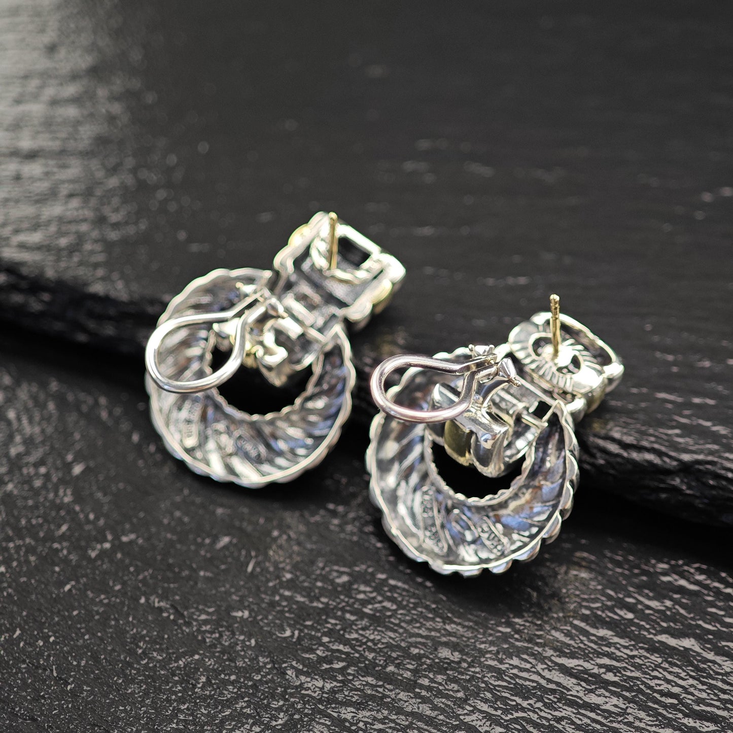 David Yurman Doorknockers, 14k Gold Accent & Post Omega Back/Dangle Earrings Sterling Silver