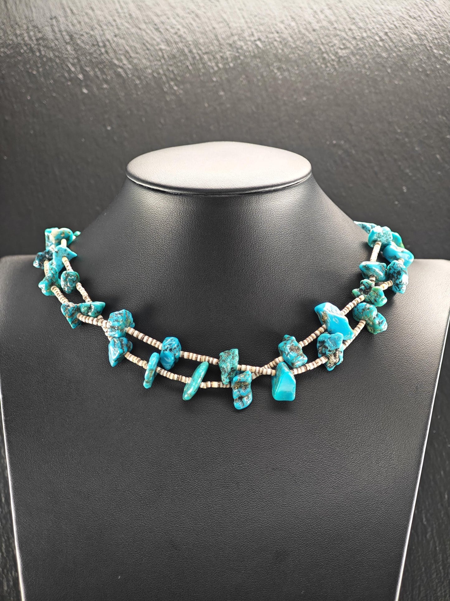 Sw Turquoise, Heishi Beads Necklace Sterling Silver N2510