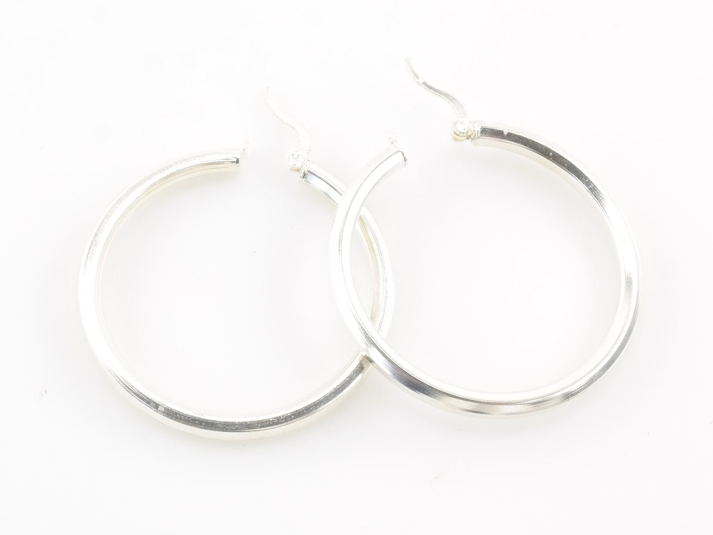 Sterling Silver 3mm Wide Earrings Hoop 1 3/8"