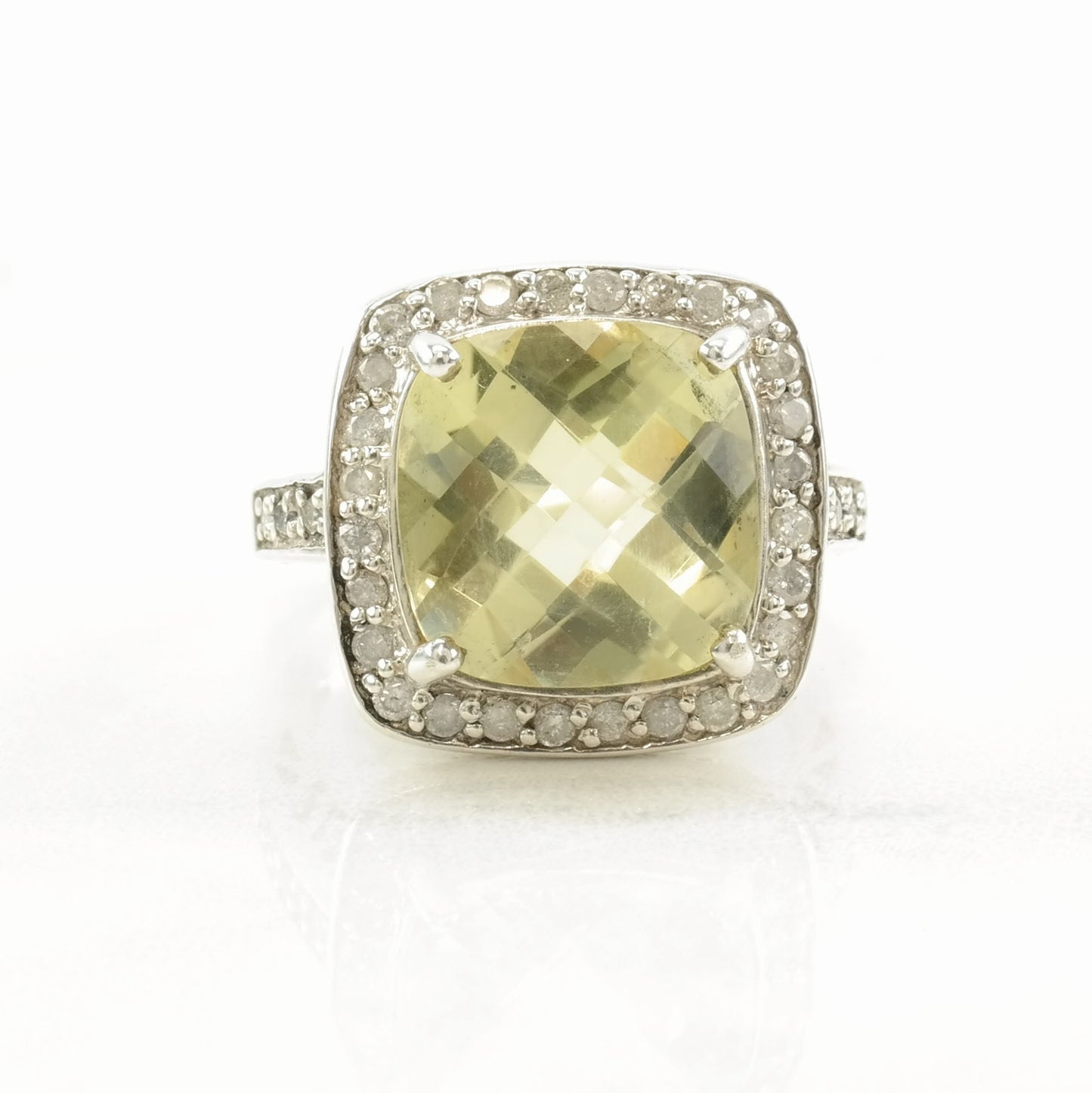 Vintage Sterling Silver Ring Citrine, Diamond Size 7