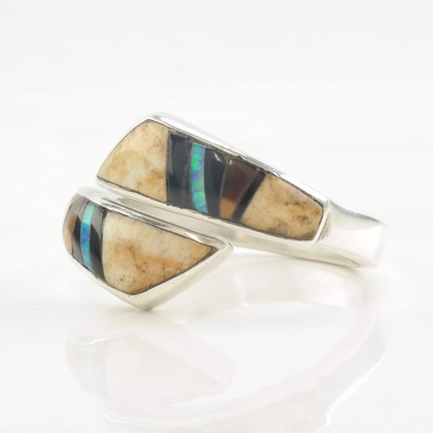 Native American Ring Multi Gem Inlay Sterling Silver Size 8