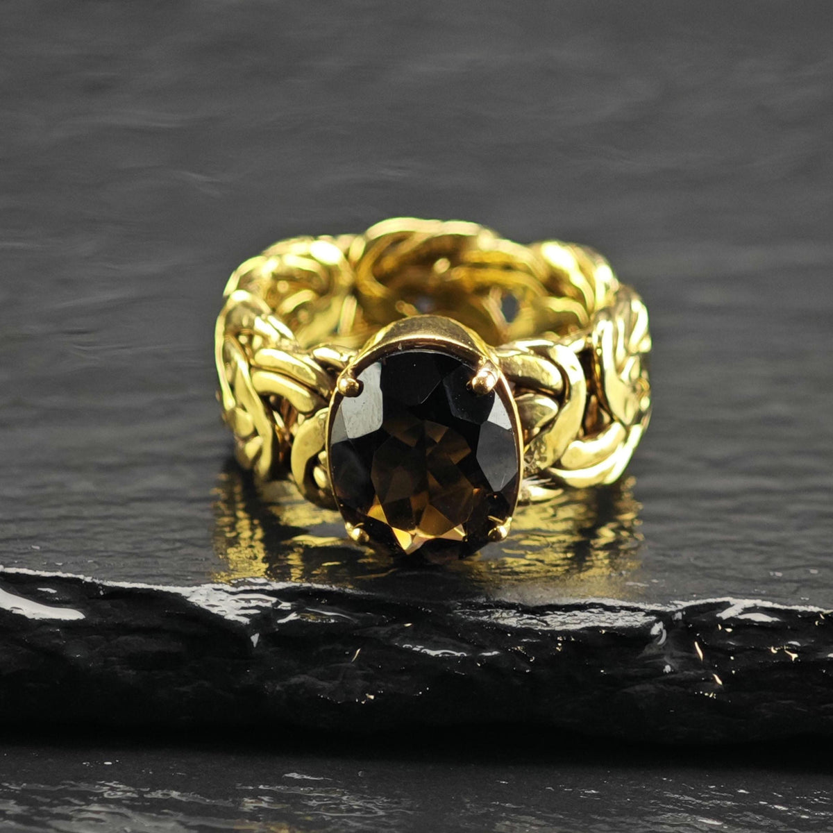 Smoky Quartz Gold-Plated Woven Band Sterling Silver Ring Sz 6 1/2 R6837