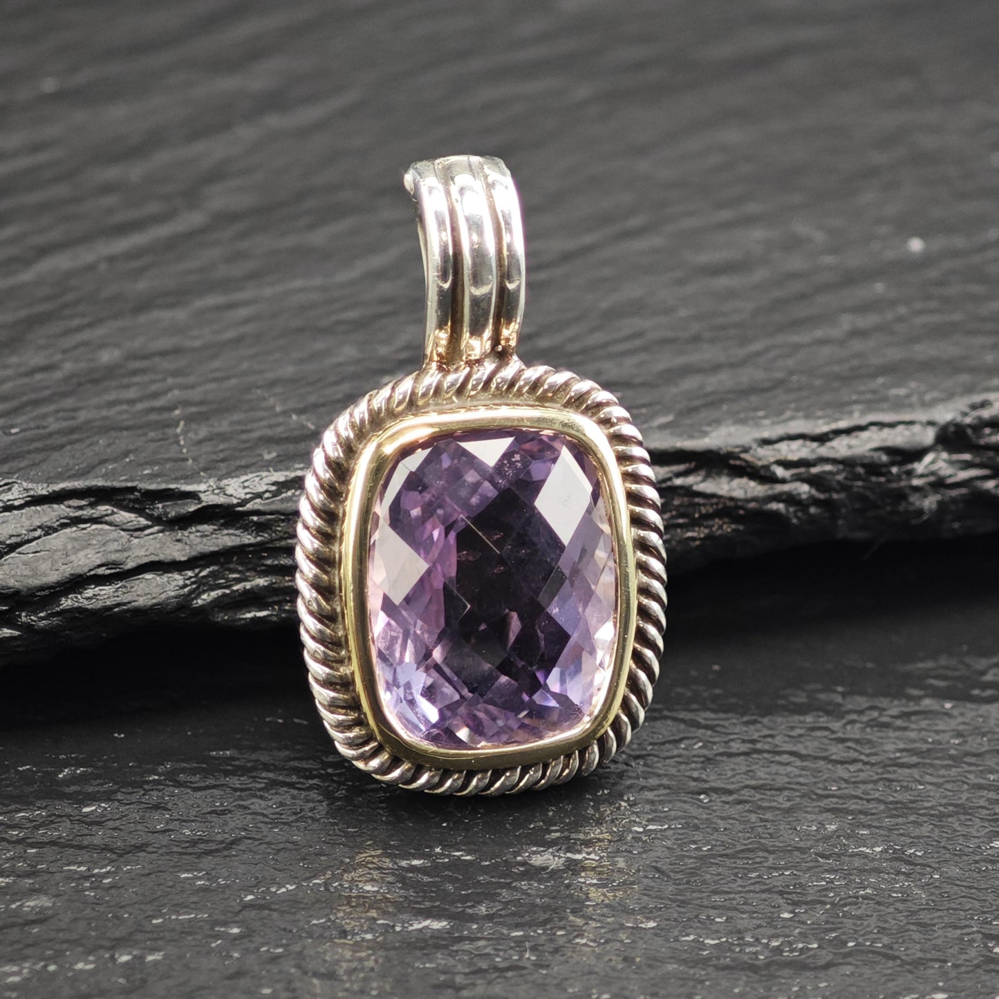Michelle Albala Amethyst Gold Bezel Pendant Sterling Silver P3061