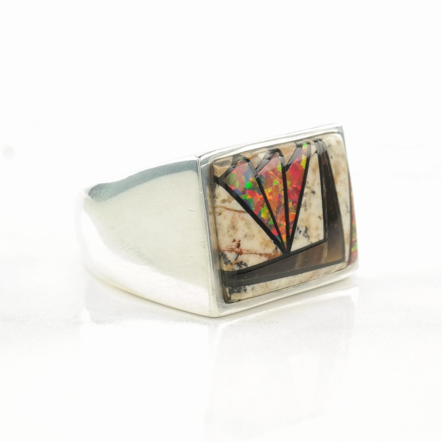 Southwest Silver Ring Multi Gemstone Inlay Sterling Size 11 1/2