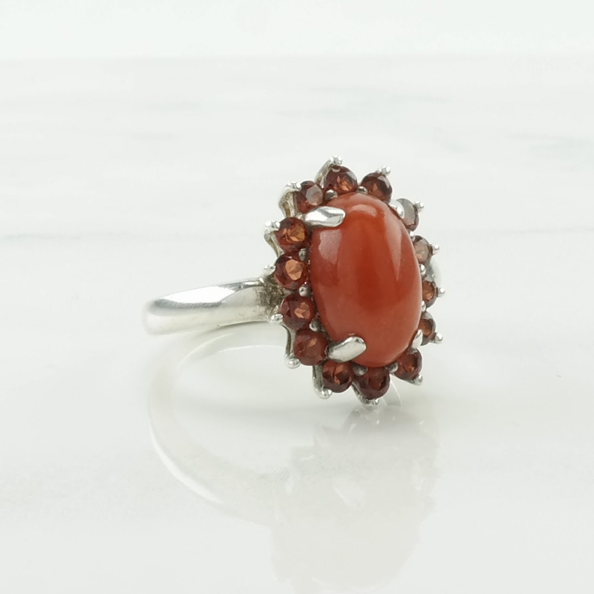 Sterling Silver Ring Carnelian Garnet Orange Size 7 1/4