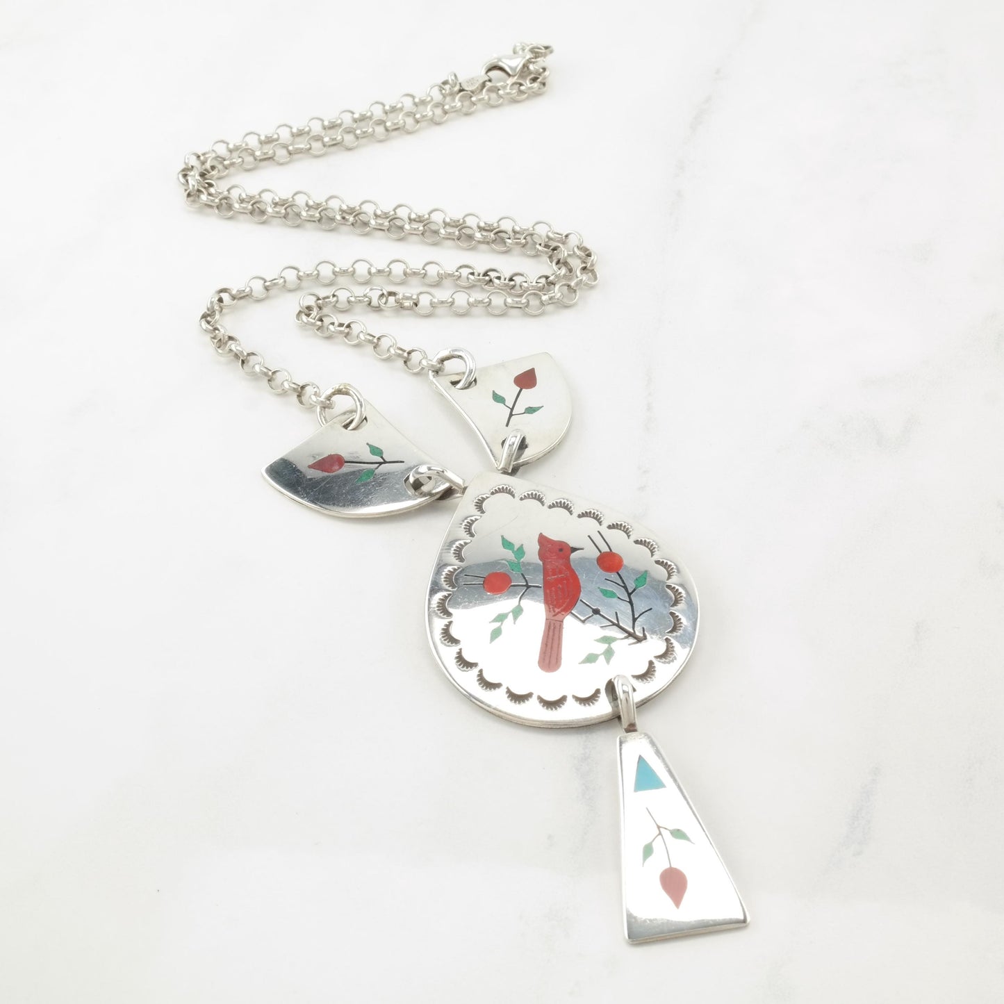 Floral, Cardinal Sterling Silver Necklace N2413