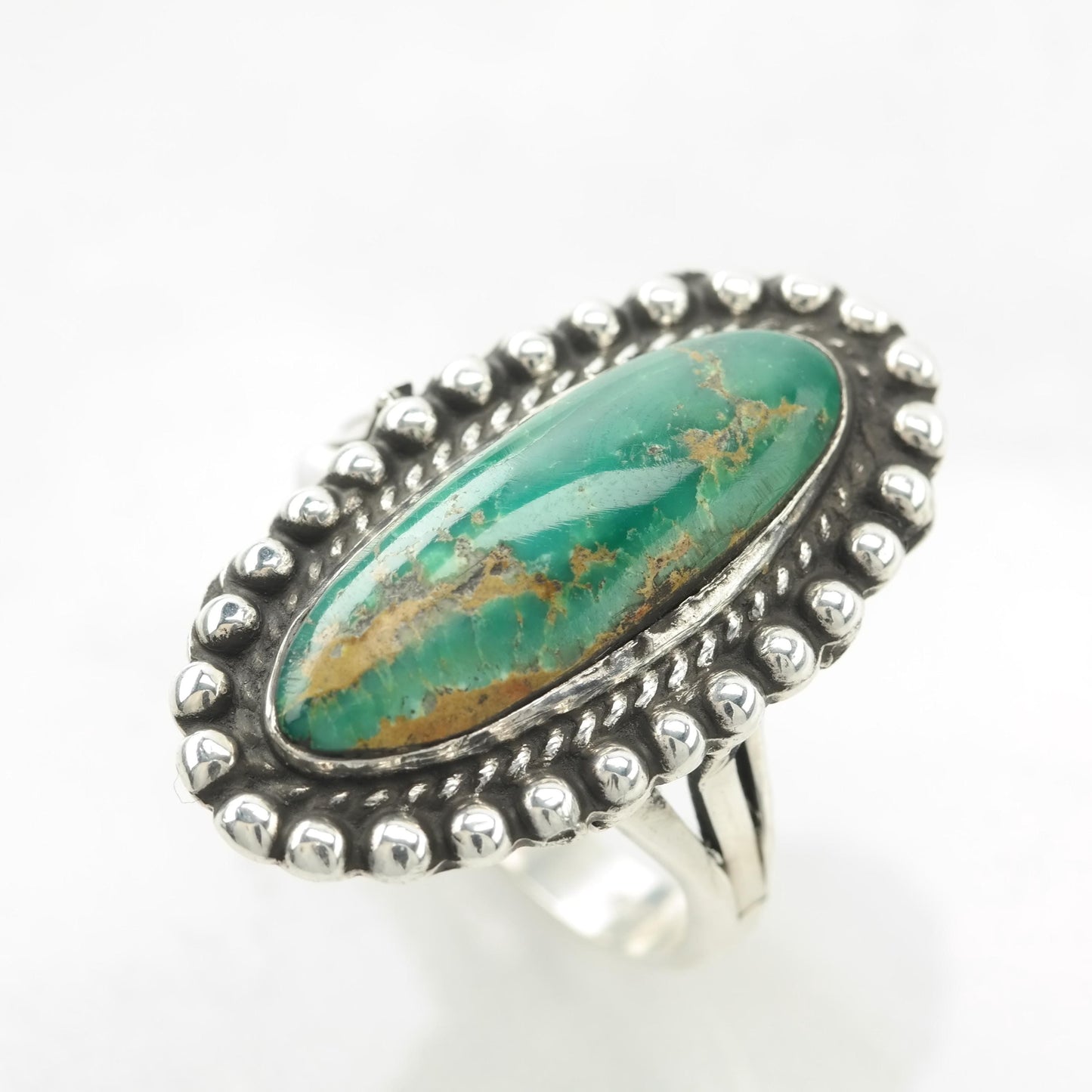 Vintage Rescued Silver Ring Turquoise Long Sterling Green Size 9 1/4