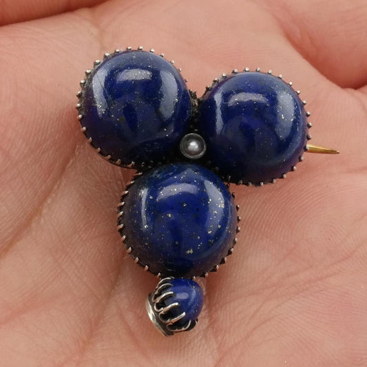 Victorian Blue Lapis Sterling Silver Brooch Antique