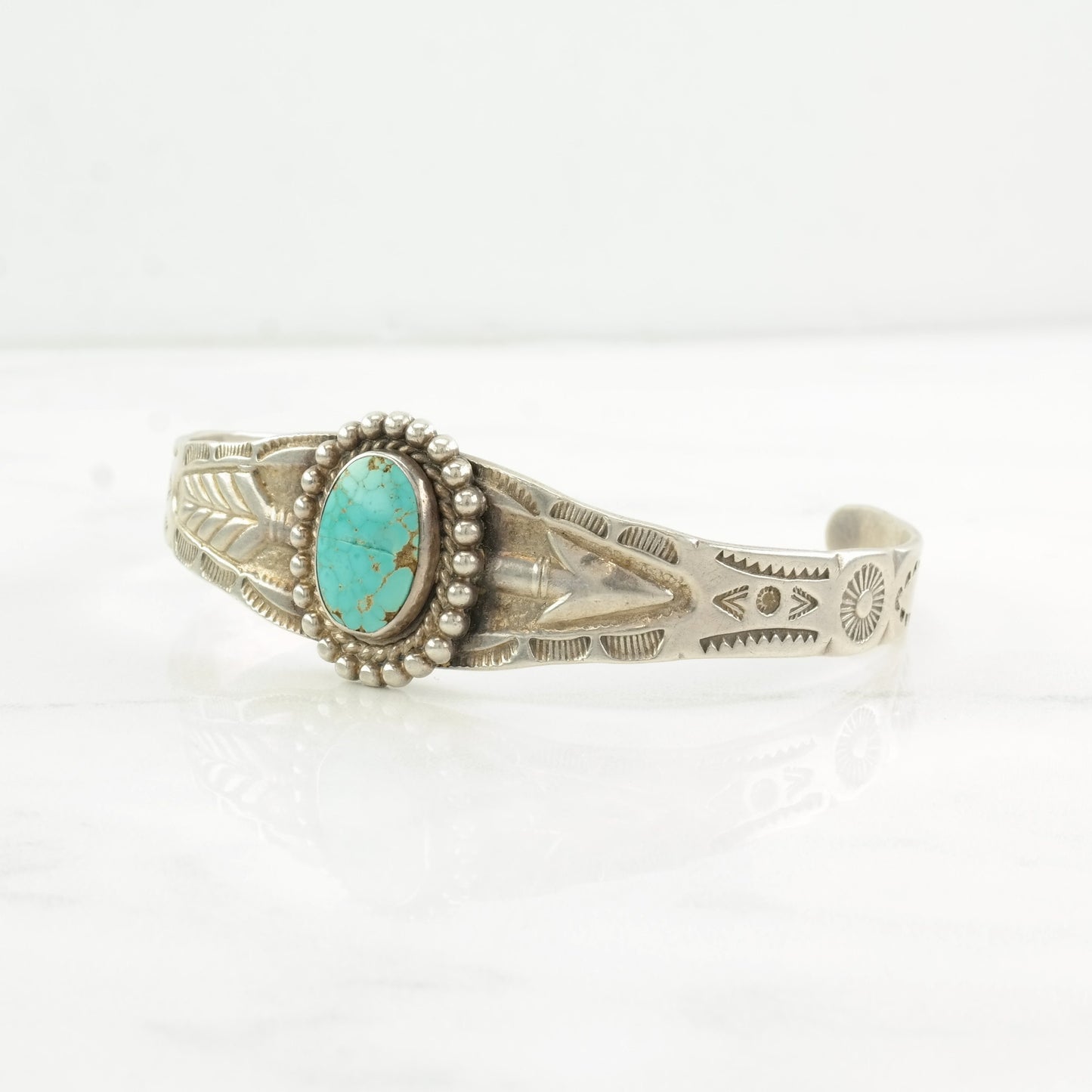 Sterling Silver Cuff Bracelet Blue #8 Turquoise Arrow