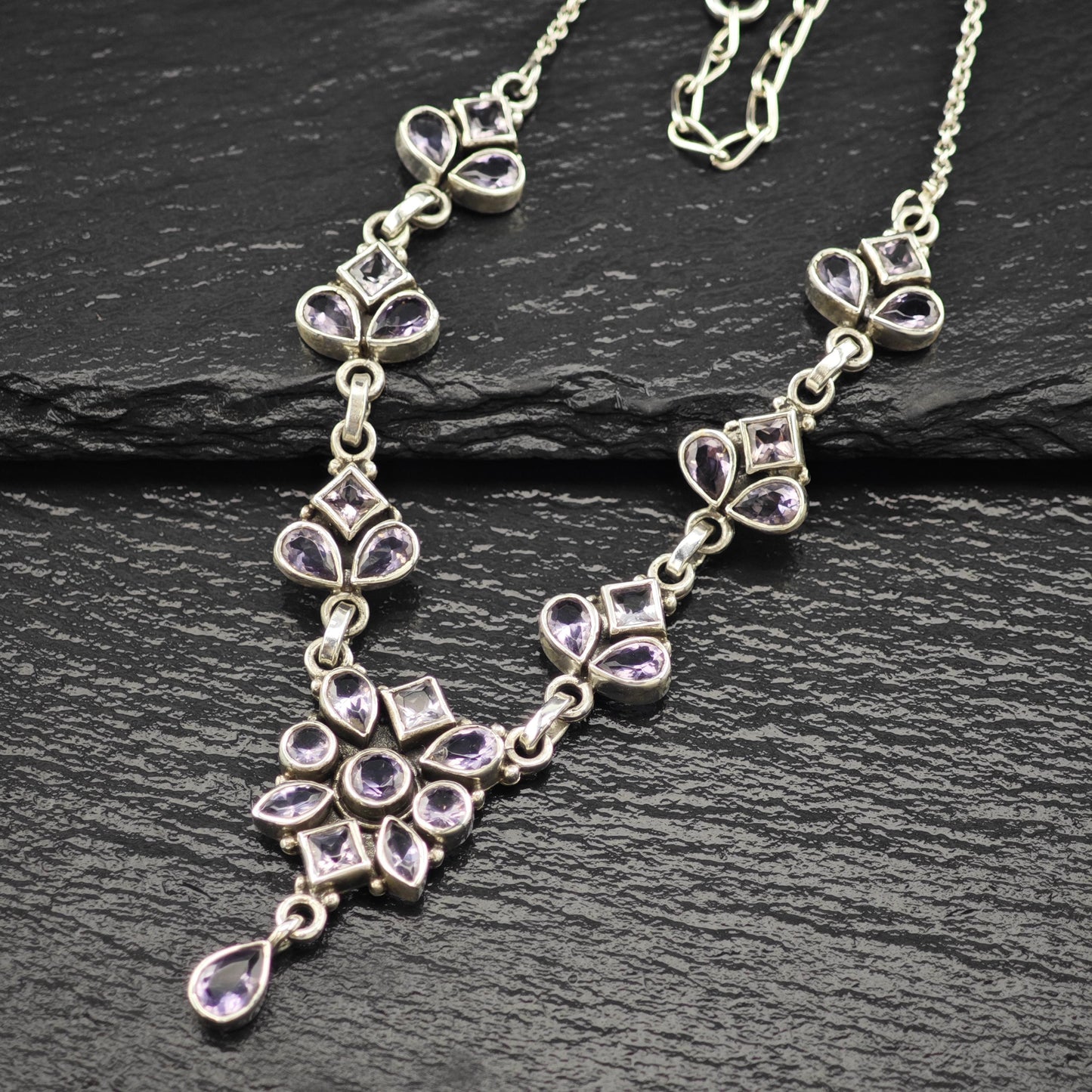 Sterling Silver Purple Amethyst Floral Necklace