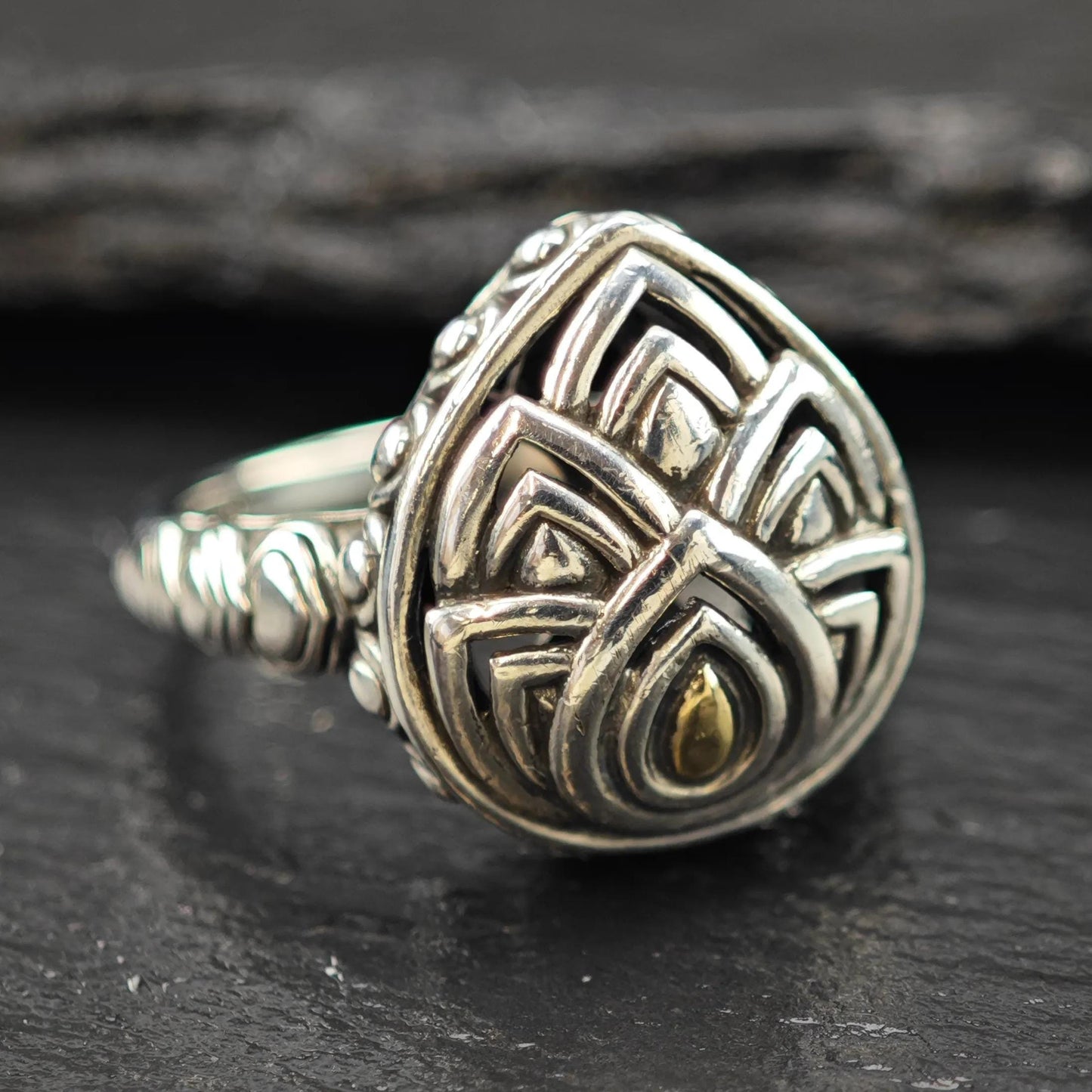 A by JH 14K Gold Accent Ring Sterling Silver Sz 8 R6018