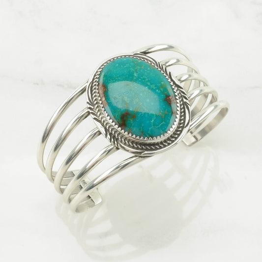 Vintage Native American Sterling Silver Cuff Bracelet Blue Turquoise