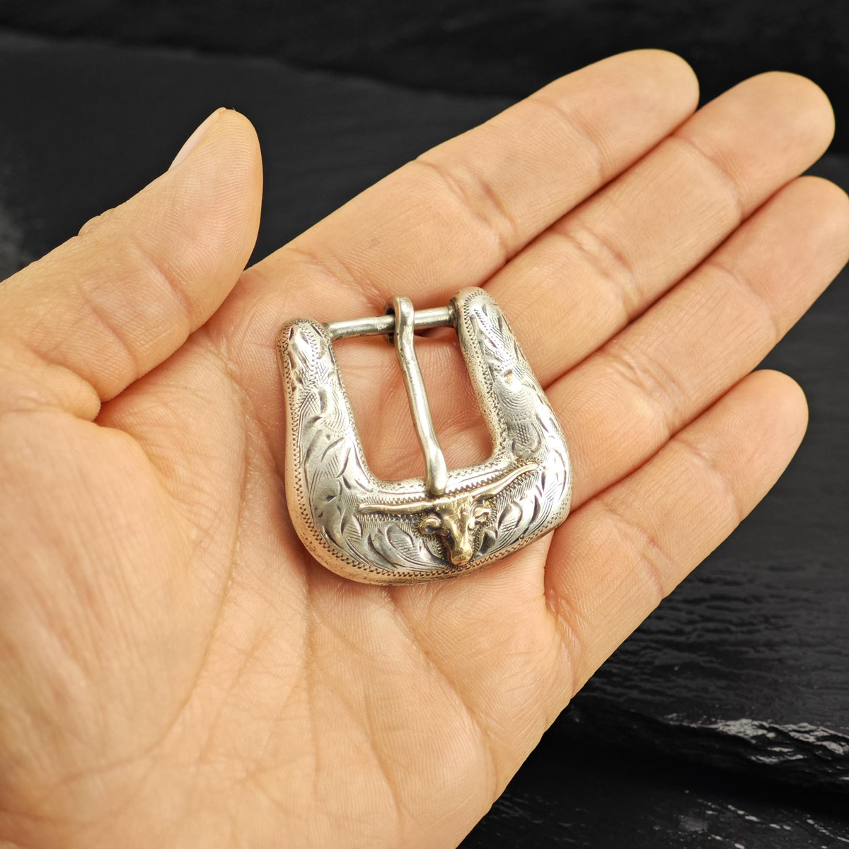 10K Gold Long Horn 1/2" Ranger Belt Buckle Sterling Silver MISC0406