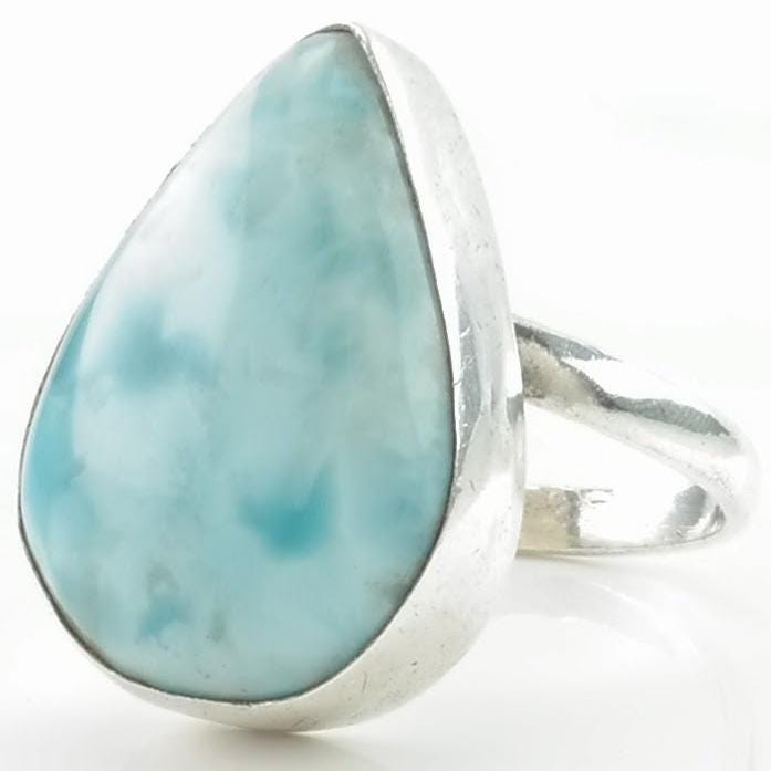 Vintage Sterling Silver Ring Larimar Teardrop Blue Size 8 1/4