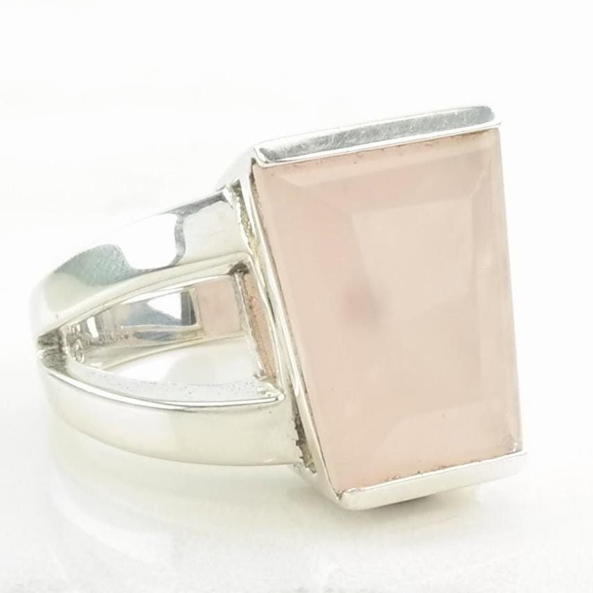 Vintage Sterling Silver Ring Rose Quartz Pink Size 8