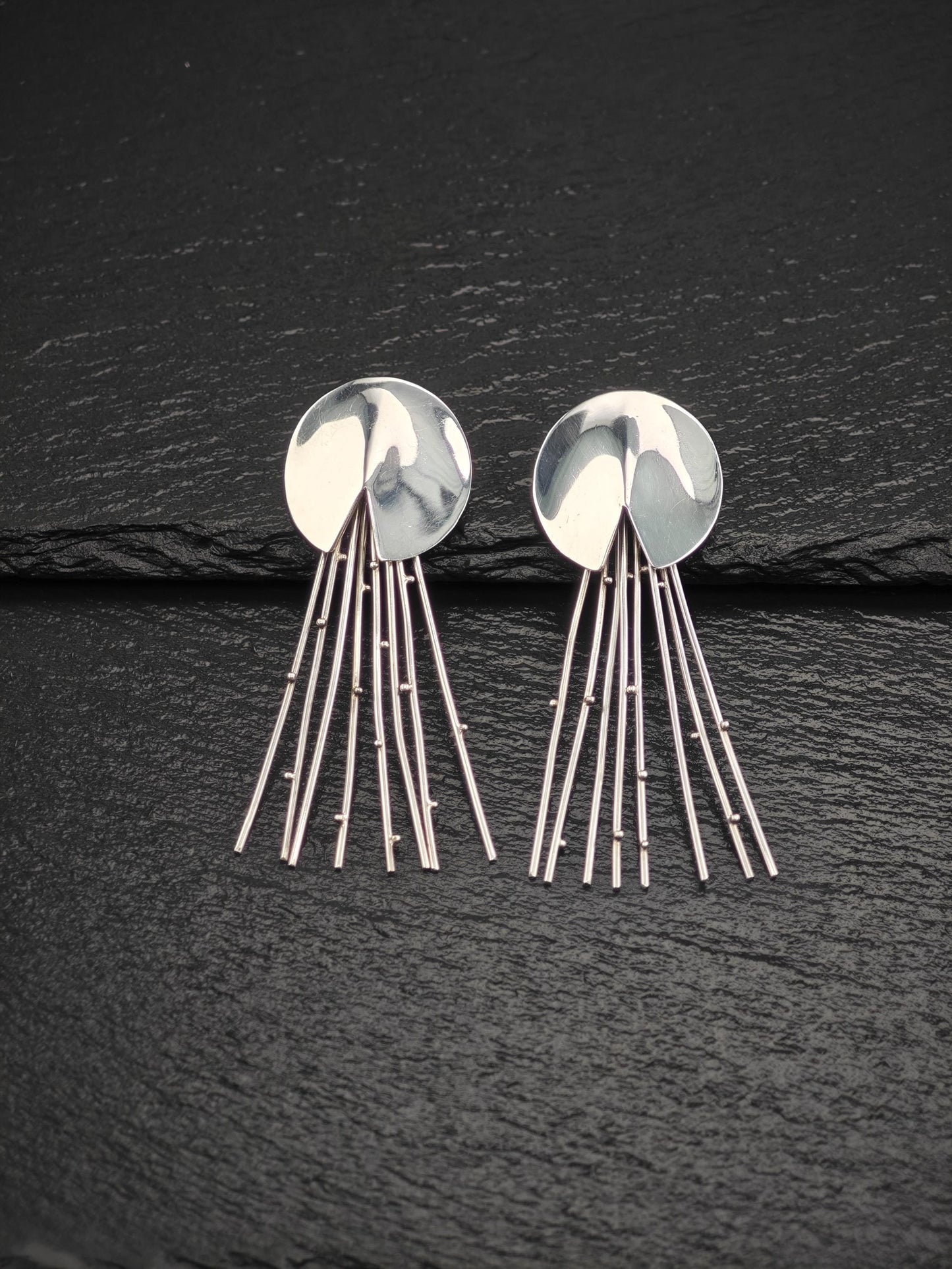 Vintage Clip on Earrings Modernist, Abstract Dangles Sterling Silver