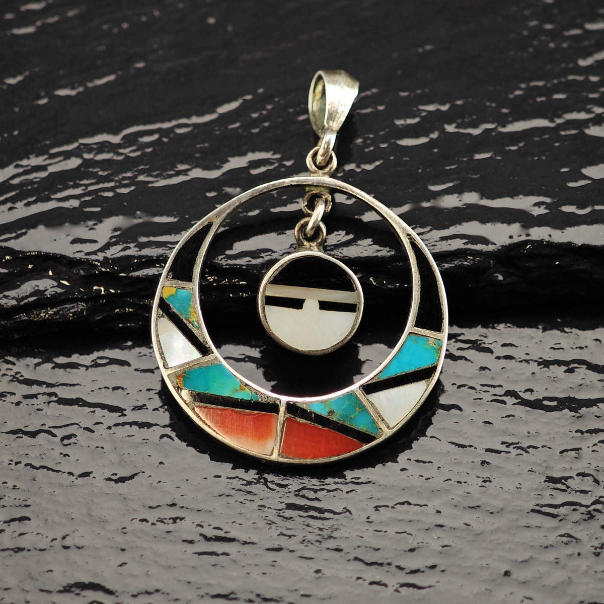 Native American Sunface Multistone Inlay Sterling Silver Pendant P3163