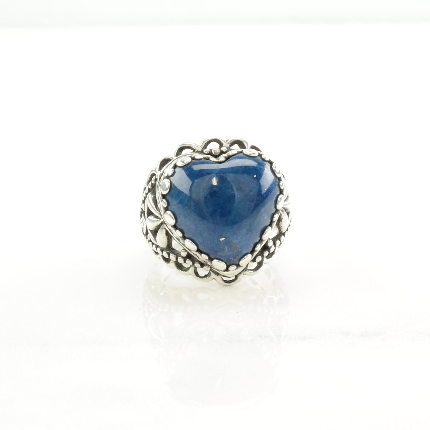 Carolyn Pollack Silver Ring Denim Lapis Heart, Scroll Sterling Blue Size 8 1/4