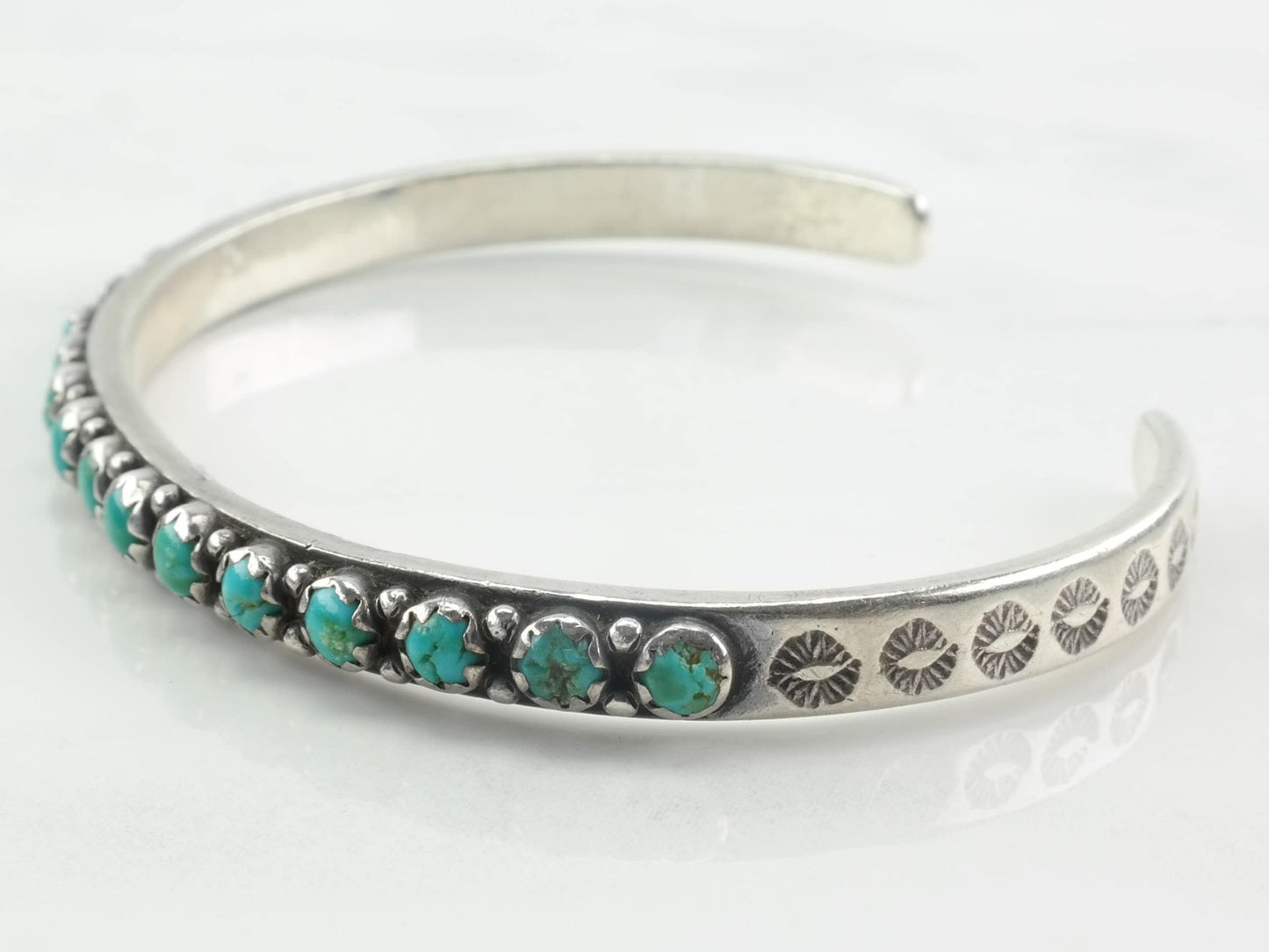 Zuni Sterling Silver Cuff Bracelet Turquoise Stackable Row