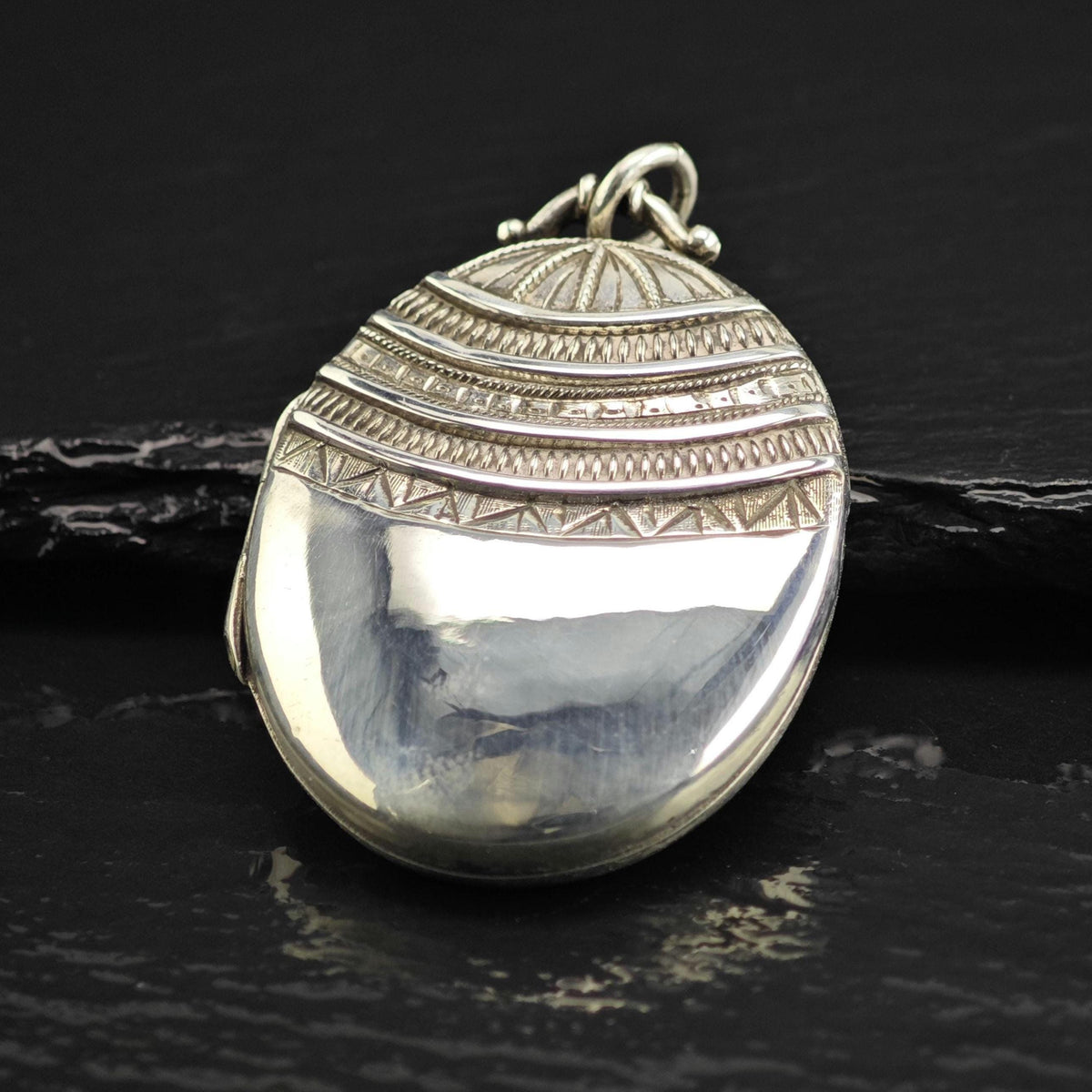 1882 England Repousse Locket Sterling Silver Pendant P3091