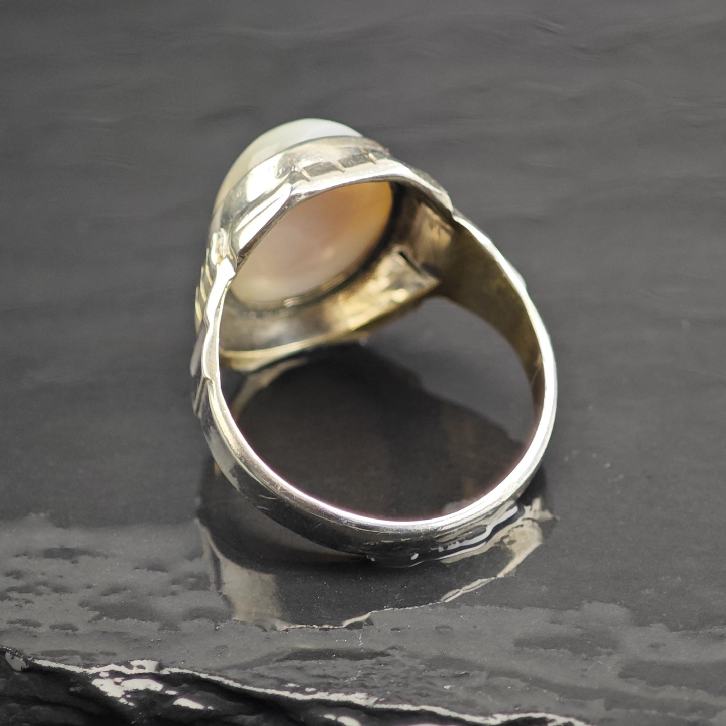 Art Deco White Agate Sterling Silver Ring Sz 8 3/4 R6640