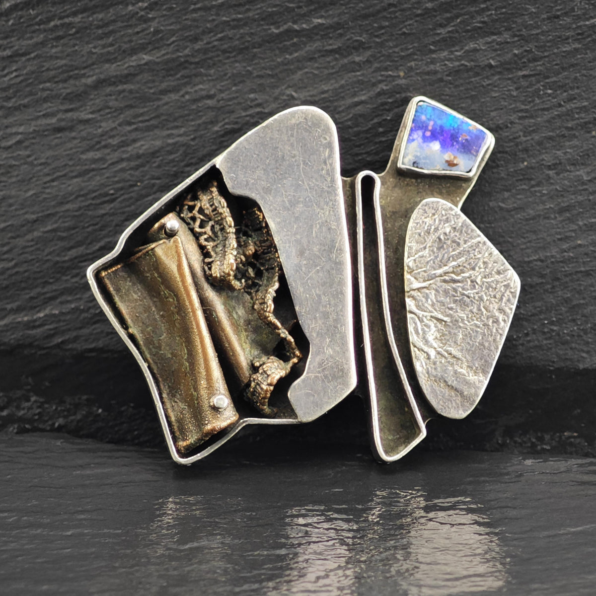 Abstract Modernist Opal Sterling Silver Pendant/Brooch P3123