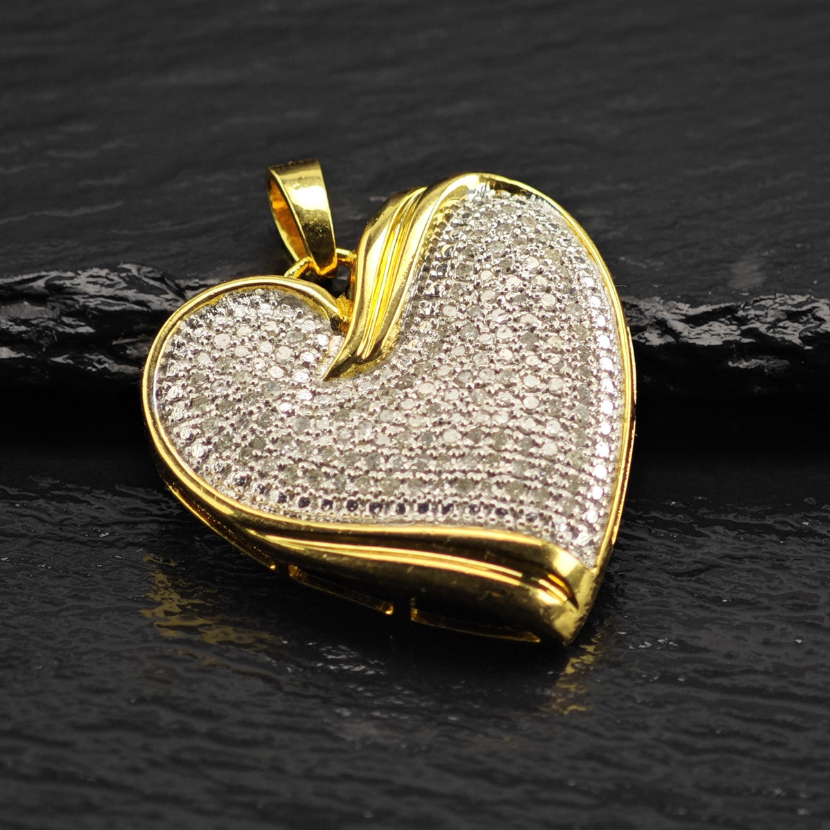 1/2 cttw Pave Diamond Gold-Plated Heart Pendant P3114