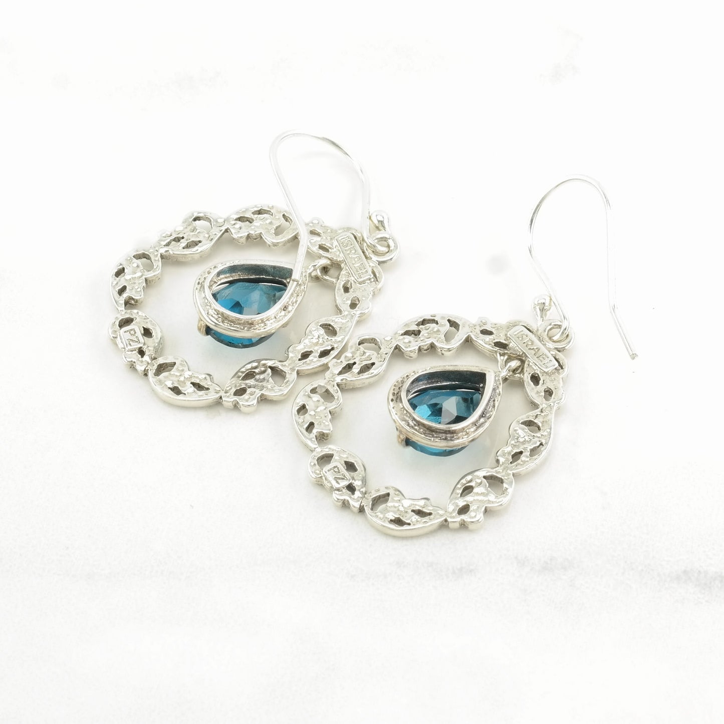 Paz Creations Sterling Silver Blue Blue Topaz Woven Earrings Fish hook