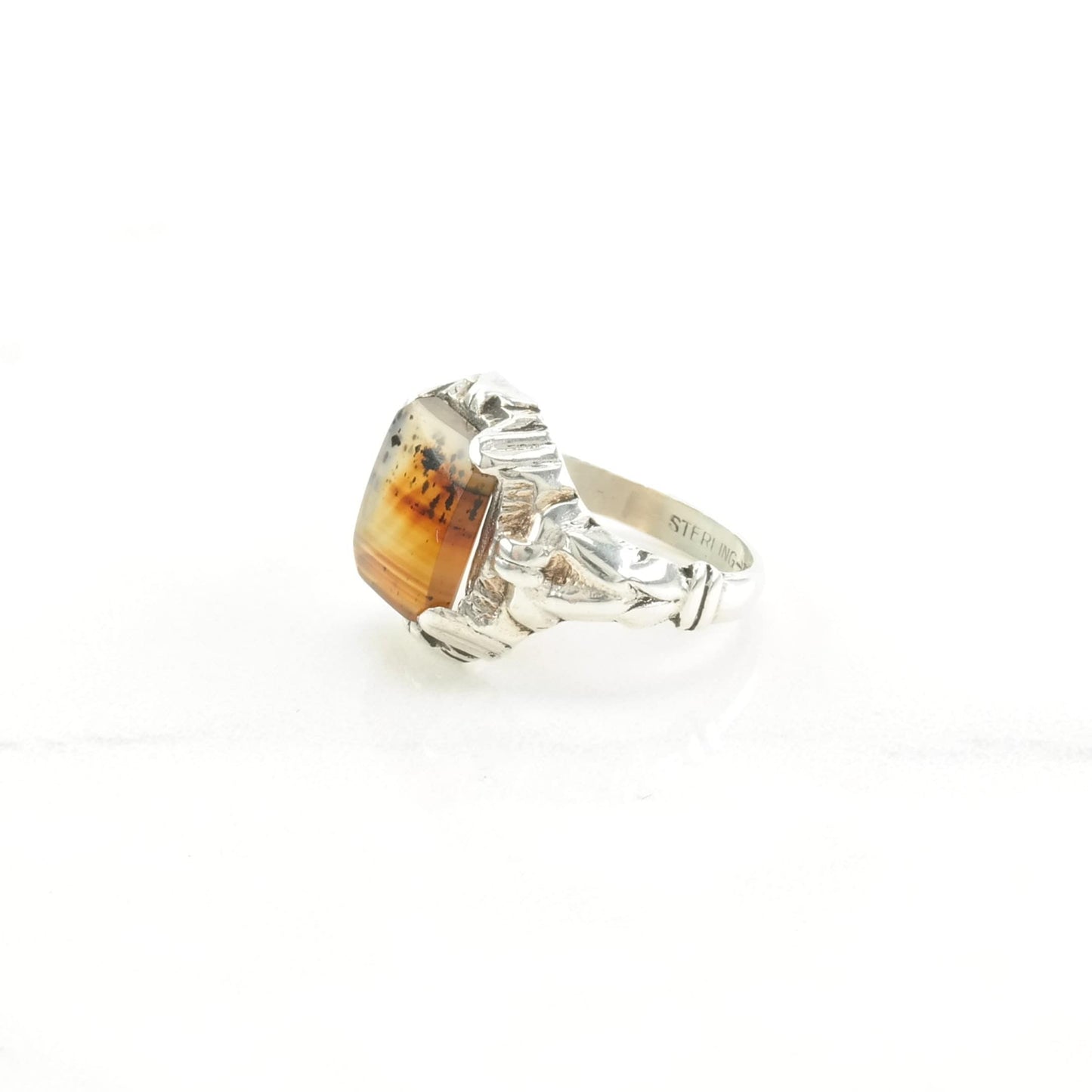 Sterling Silver Ring Dendritic Agate Orange Size 4 1/2