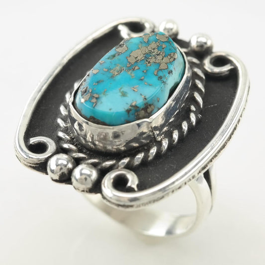 Native Silver Ring Morenci Turquoise Sterling Blue Sz5 3/4 R5547