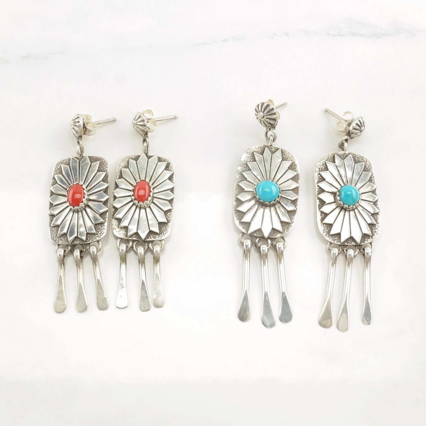 Choice of Navajo Coral, Turquoise Sterling Silver Earrings Stud, Dangle