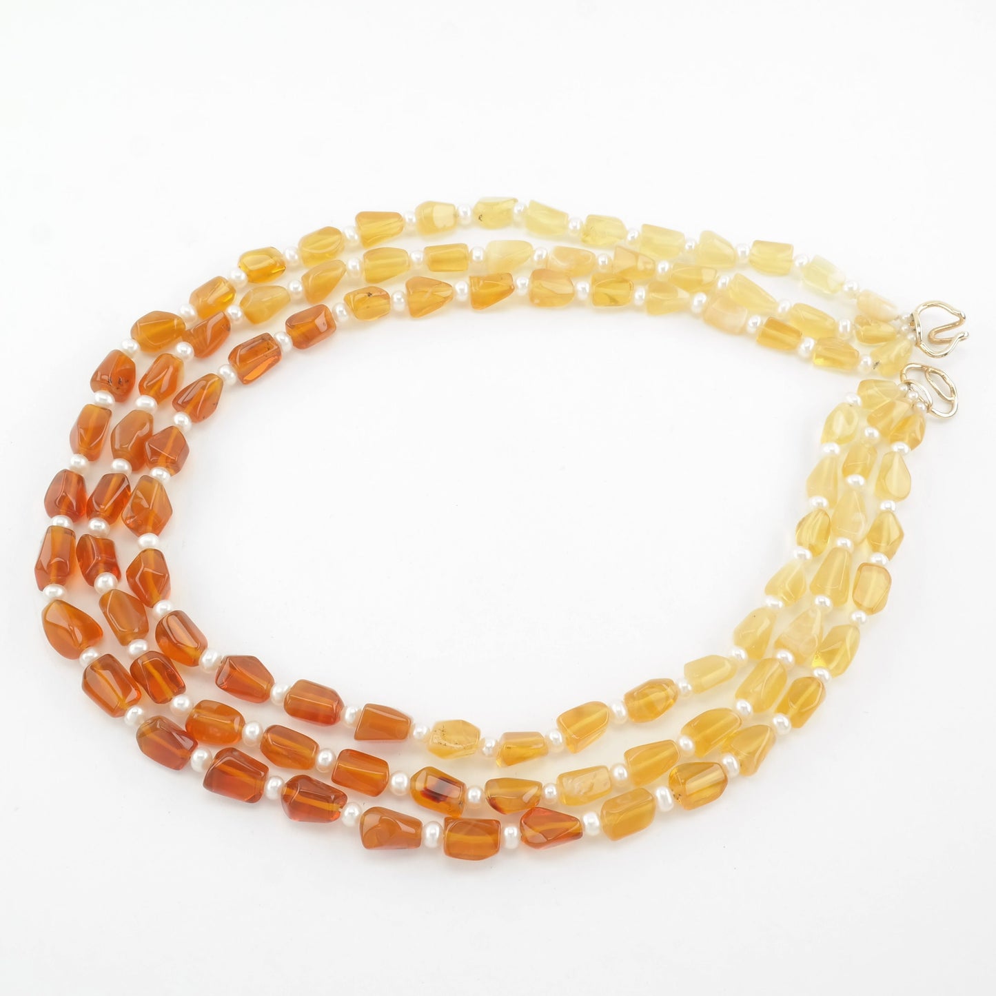 Mexican Fire Opal, Pearl Beaded Necklace 14K Yellow Gold N1781