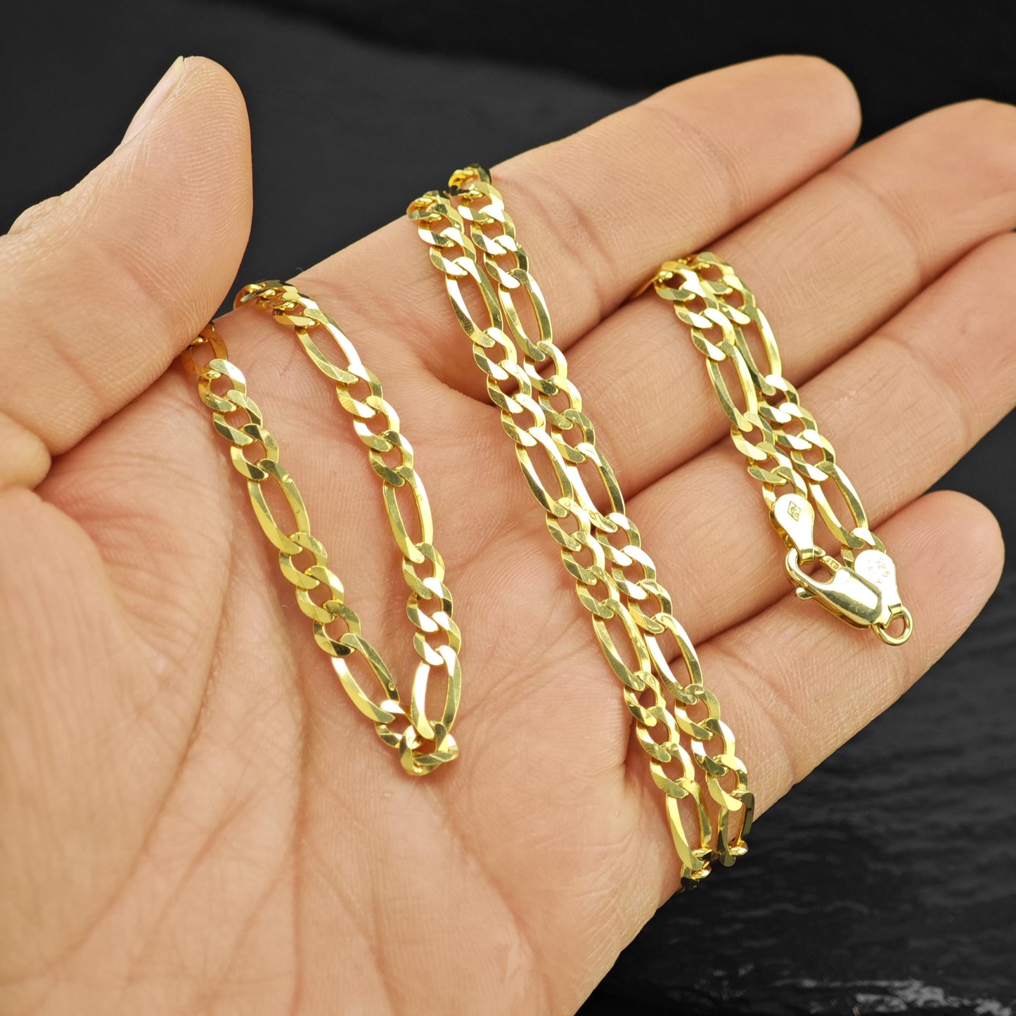 Sterling Silver Gold Plated 4.5mm Figaro Chain Necklace 24" N2654