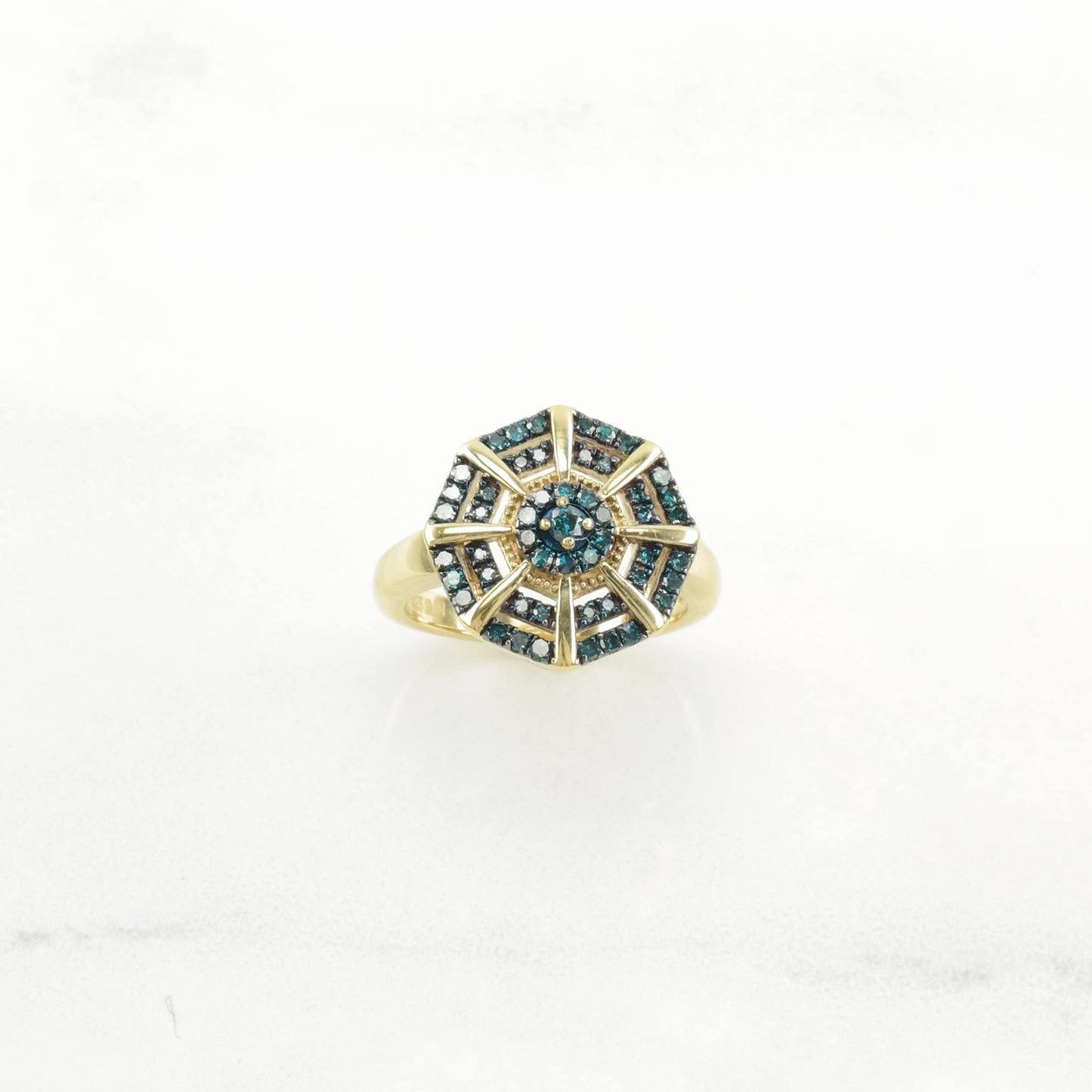 Sterling Silver Ring Diamond Cluster Blue Size 5