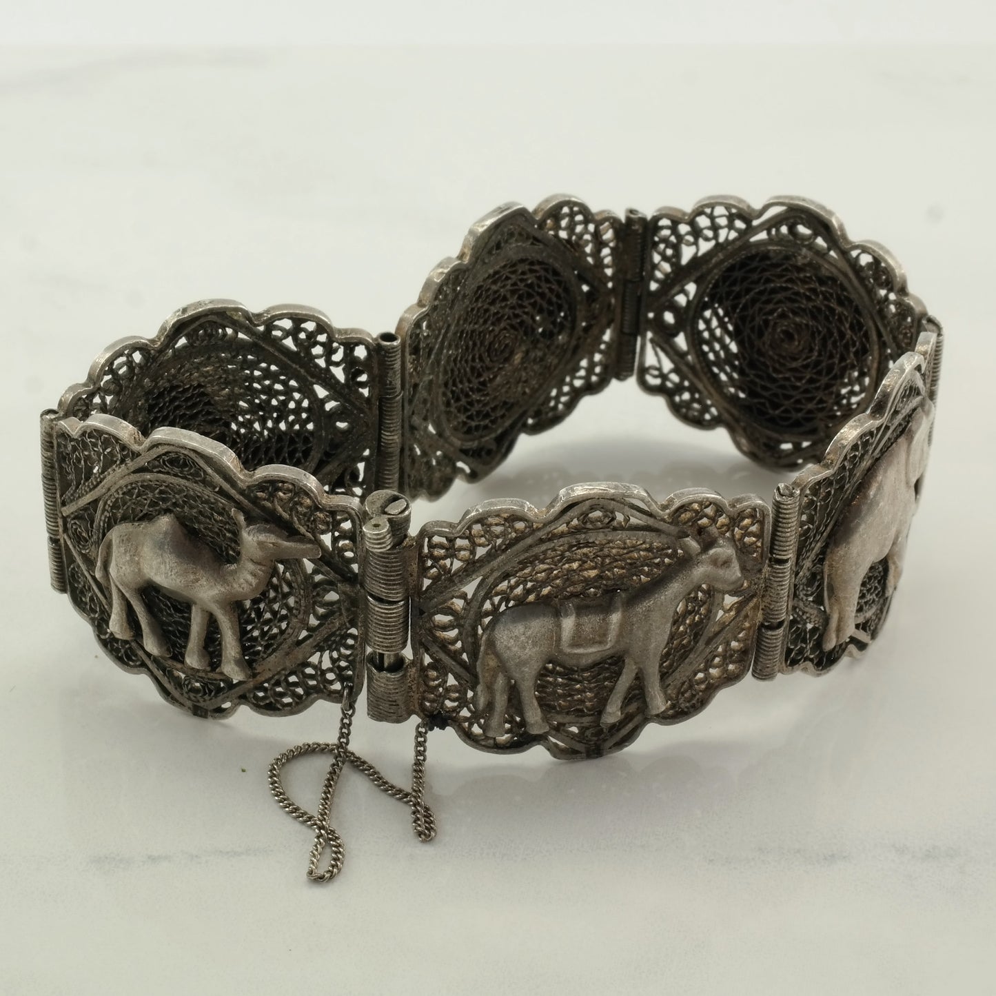 Archeological Revival Sterling Silver Link Filigree Bracelet