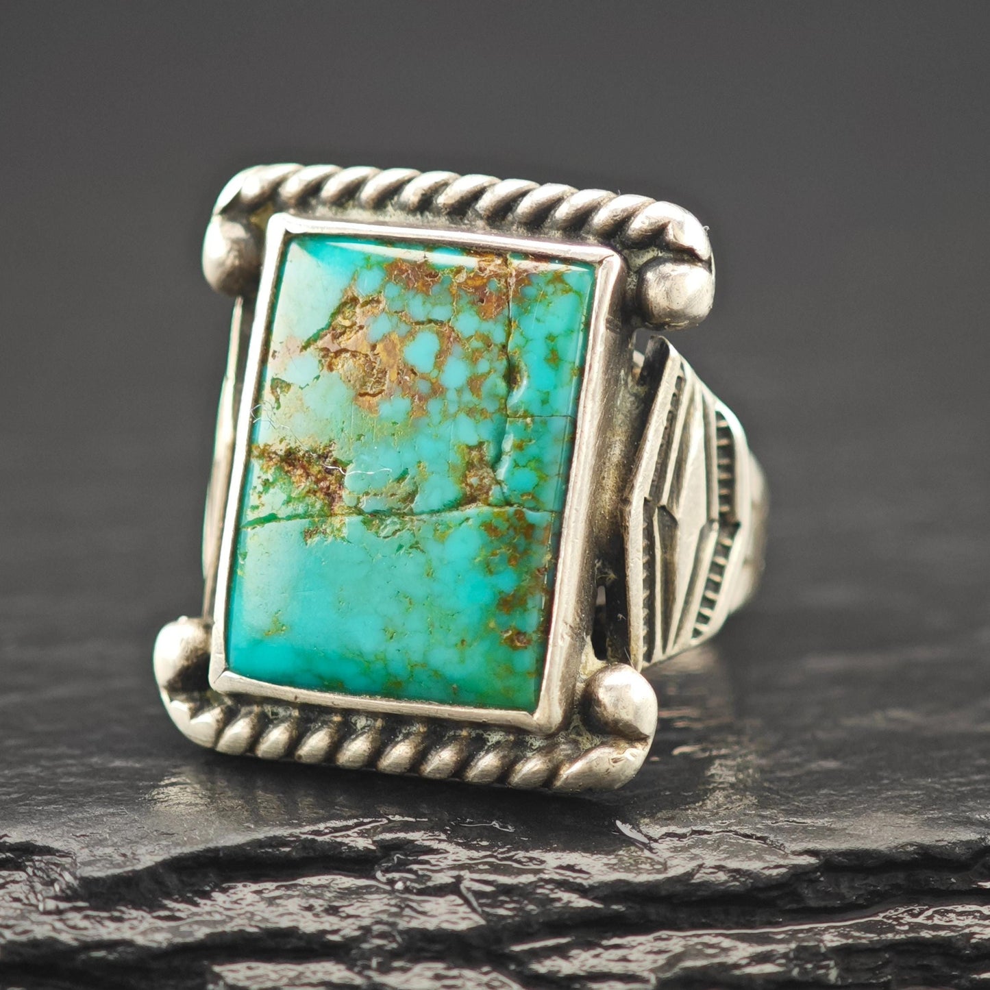 Historic, Native American Green Turquoise Ring Sterling Silver