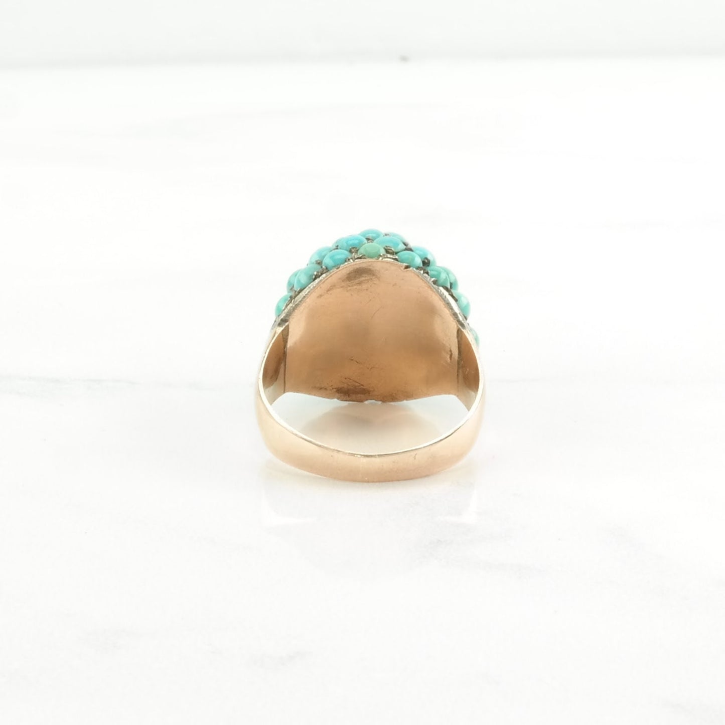 Low Karat Gold Ring Persian Turquoise Dome Blue Size 6 1/4