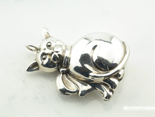 Vintage Cat Sterling Silver Pendant Silver