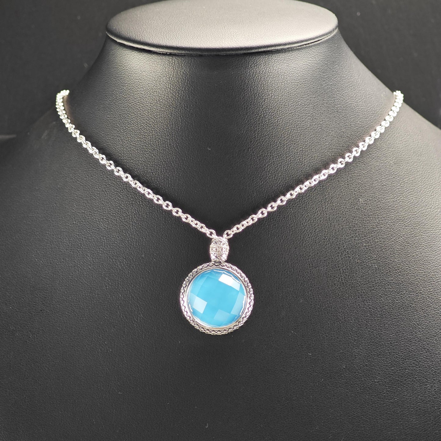 Andrea Candela Blue Doublet Pendant, Diamond Accent Sterling Silver Necklace N2734